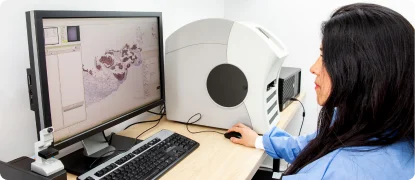 Female scientist using a computer
